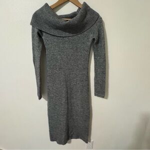 Aritzia Babaton Dossier Dress Gray Wool Yak Blend Knit Off the Shoulder Midi-2XS
